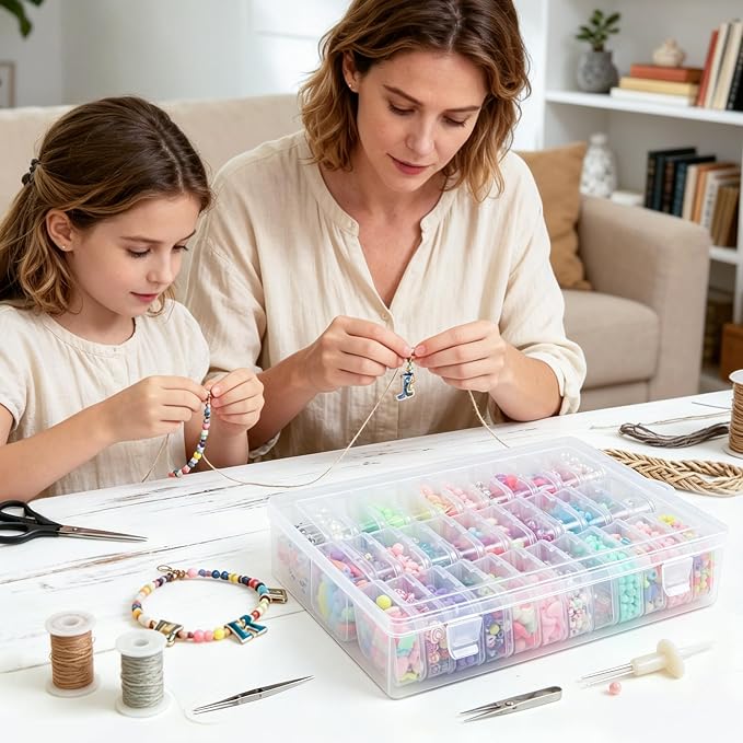 Bead Organizer Box, 72 Pcs Mini Clear Bead Storage with Hinged Lid and Labels, Small Plastic Containers for Jewelry Making, DIY Craft, Diamond Painting, Screws, Nail Art, and Seeds (2 Pack)