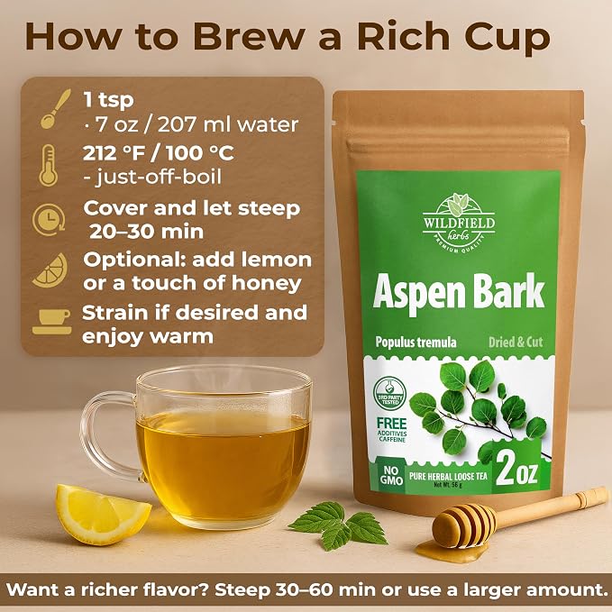 2 oz. Aspen Bark Herbal Tea (Populus tremula) – 56g Dried Aspen Bark Herb Tea Corteza de Álamo Temblón