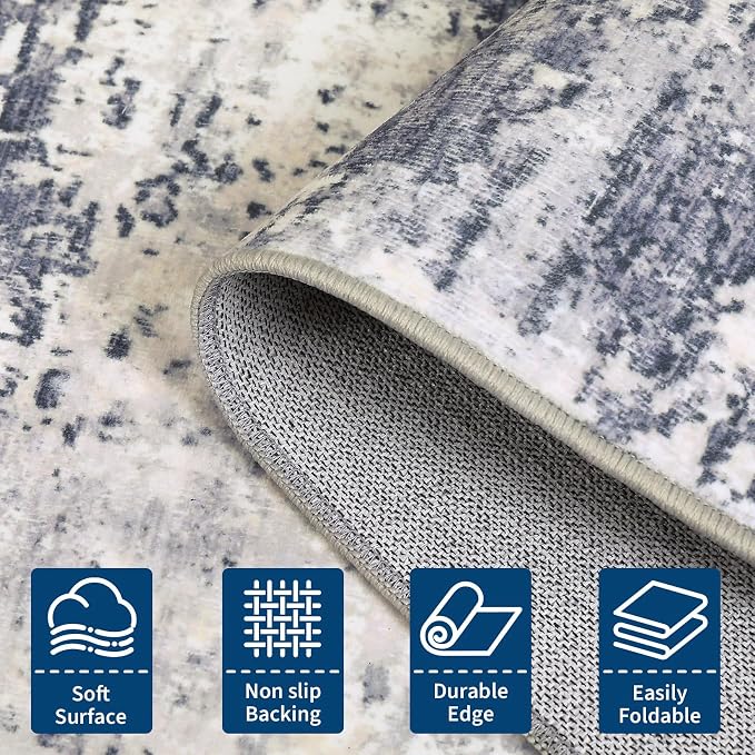 ROYHOME Modern Abstract 2x10 Runner Rug Washable Non Slip Stain Resistant Rug for Hallway Kitchen Bedroom Non Shedding Low Pile Indoor Floor Cover,Grey Taupe