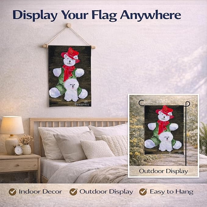 Caroline's Treasures SS8948GF Bichon Frise with Teddy Bear Garden Flag Mailbox Flag Decorative Yard Flag Banner Outside Patio Artwork Yard Flower Beds, Garden Size, Multicolor