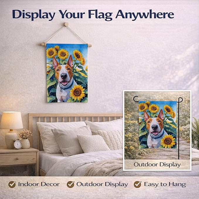 Caroline's Treasures DAC6070GF English Bull Terrier in Sunflowers Garden Flag Mailbox Flag Decorative Yard Flag Banner Outside Patio Artwork Yard Flower Beds, Garden Size, Multicolor