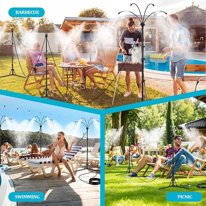 Pickmesh 4 Set Chicken Coop Mister Cooling System, 5.3ft Adjustable Standing Poultry Mister with 26ft Hose, 360° Outdoor Misting System for Chickens, Helps Keep Flocks Cooler During Hot Weather