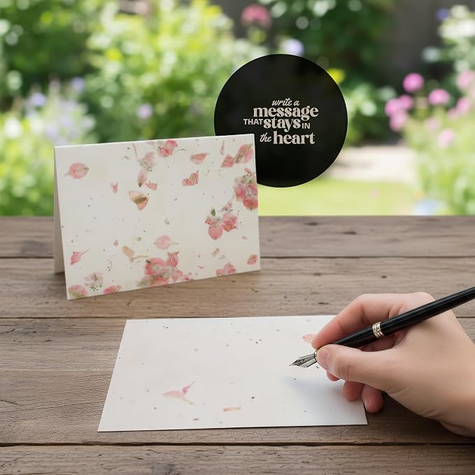 Blank Cards – 5 Sets of Pink Petal Cards with White Envelope Each, Embedded with Wildflower Seeds, All Occasion Cards for Thank You, Birthday, Holiday, Sympathy, Congratulations, Invitations, and Personal Messages
