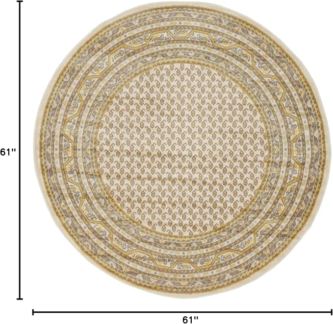 Unique Loom Williamsburg Collection Traditional Border with Dotted Center Area Rug, Round 5' 1" x 5' 1", Beige/Yellow