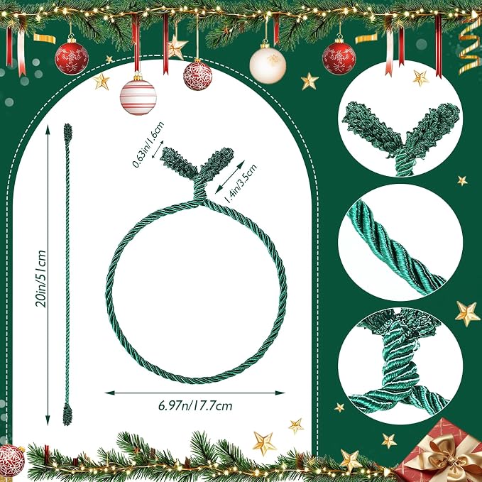 60 Pcs 20 Inches Christmas Garland Ties Christmas Decorative Twist Ties Reusable and Flexible Banister Ties Garland Ties for Garland, Banister Home Decoration