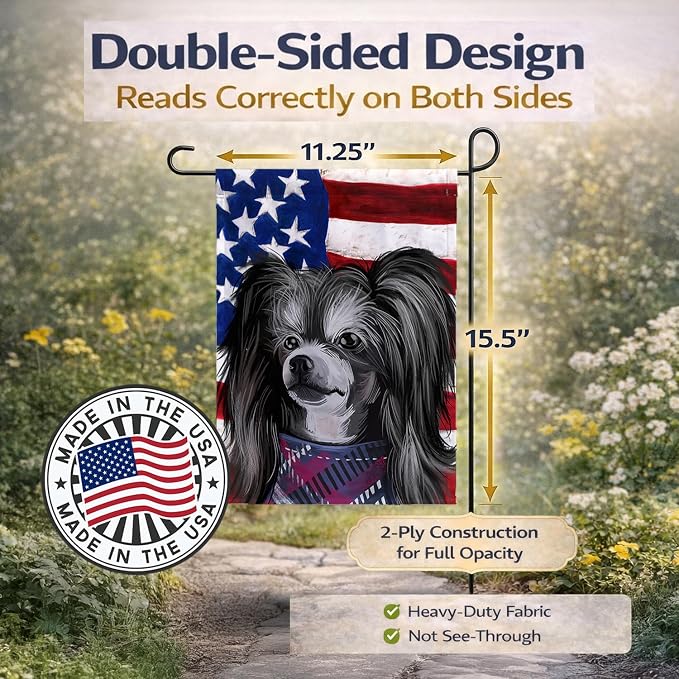 Caroline's Treasures CK6487GF Chinese Crested Dog American Flag Garden Flag Mailbox Flag Decorative Yard Flag Banner Outside Patio Artwork Yard Flower Beds, Garden Size, Multicolor