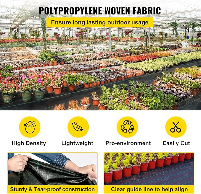 Happybuy 6.5FTx300FT Premium Weed Barrier Landscape Fabric Heavy Duty, 3OZ Woven Geotextile Fabric, High Permeability Good for Weed Blocker Gardening Mat, Driveway Fabric, Garden Weed Control Cloth