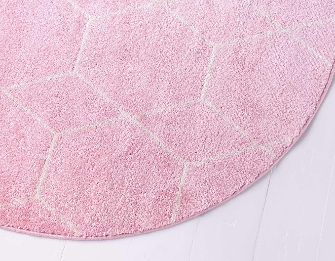 Unique Loom Trellis Frieze Collection Area Rug - Geometric (8' Round, Light Pink/ Ivory)