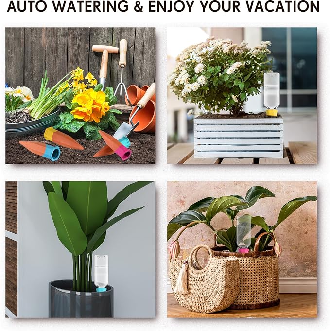 Ziliny Plant Watering Devices Include Terracotta Watering Spikes 17 oz Plastic Automatic Plant Waterer Clear Wine Bottle for Indoor Outdoor Garden(8 Pcs)