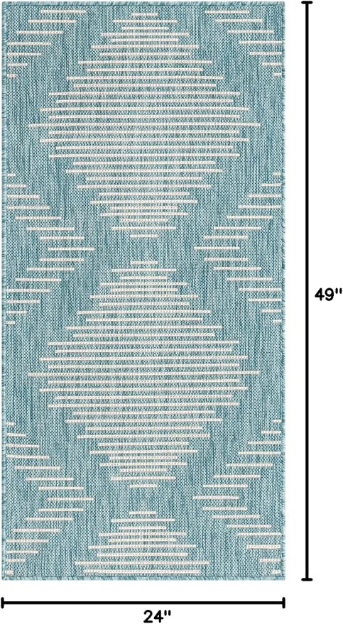 Unique Loom Outdoor Modern Collection Area Rug - Tambor (2' x 4' 1" Runner, Light Aqua/ Ivory)