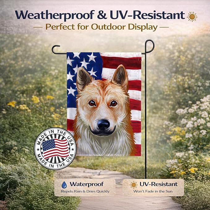 Caroline's Treasures CK6596GF Korean Jindo American Flag Garden Flag Mailbox Flag Decorative Yard Flag Banner Outside Patio Artwork Yard Flower Beds, Garden Size, Multicolor