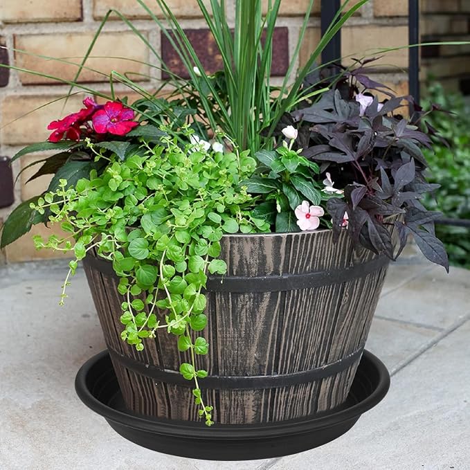 Large Plant Saucer 16 inch, 4 Pack Heavy Sturdy 17 inch Plastic Plant Tray for Planter, Flower Saucers for Indoors, Flower Pots Saucers, Plant Drainage Tray Round 14"/15"/16" (Black)