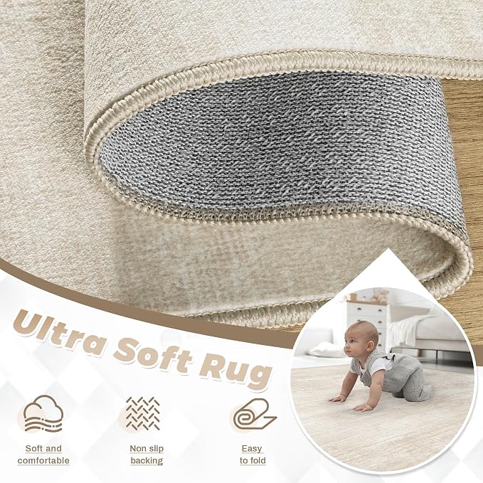 pmtsns Area Rugs 10x14 Living Room: Washable Rug Modern Abstract Neutral Soft Non-Slip Low-Pile Indoor Large Carpet for Bedroom Dining Room Playroom Home Office (Beige, 10'x14')