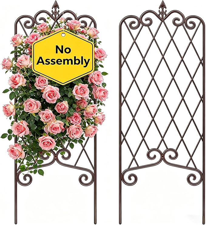 AMAGABELI GARDEN & HOME 2 Pack Garden Trellis for Climbing Plants Outdoor 60” x 18” Garden Fencing Decorative Plant Trellis Vegetables and Rose Trellis for Ivy Cucumbers Brown