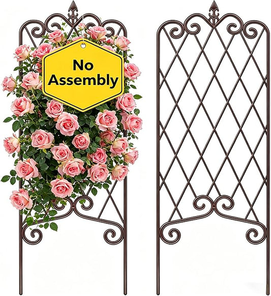 AMAGABELI GARDEN & HOME 2 Pack 47” x 16” Metal Garden Trellis for Climbing Plants Outdoor Trellis for Climbing Roses Vines Vegetables Metal for Ivy Cucumbers Brown