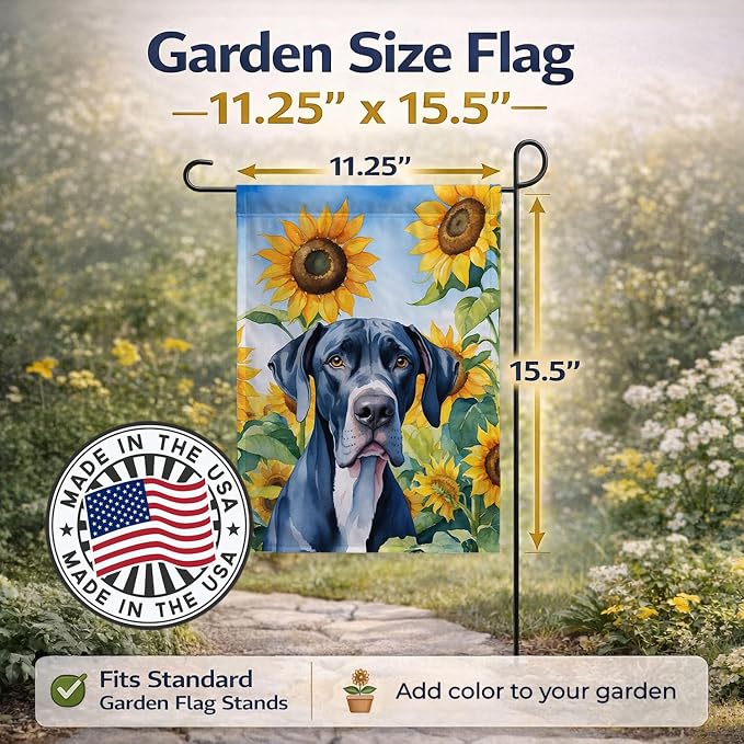 Caroline's Treasures DAC6091GF Great Dane in Sunflowers Garden Flag Mailbox Flag Decorative Yard Flag Banner Outside Patio Artwork Yard Flower Beds, Garden Size, Multicolor