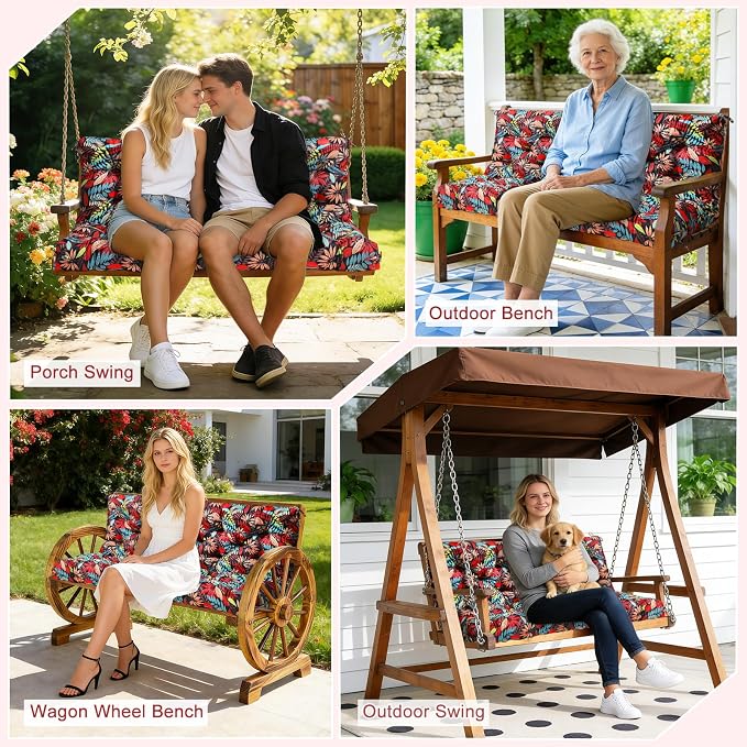 Porch Swing Cushions 3 Seater Replacement Thicken 5" Waterproof & Fade Resistant Swing Cushions for Outdoor Furniture Bench Patio Swing Cushion with Backrest & Ties(Black Floral 70x40x5inch)