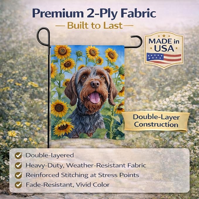 Caroline's Treasures DAC6177GF Wirehaired Pointing Griffon in Sunflowers Garden Flag Mailbox Flag Decorative Yard Flag Banner Outside Patio Artwork Yard Flower Beds, Garden Size, Multicolor