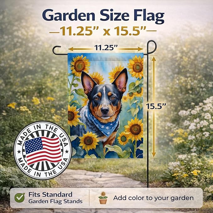 Caroline's Treasures DAC6013GF Australian Cattle Dog in Sunflowers Garden Flag Mailbox Flag Decorative Yard Flag Banner Outside Patio Artwork Yard Flower Beds, Garden Size, Multicolor