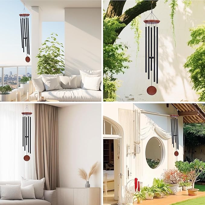 Toodour 60" Extra Large Memorial Wind Chimes for Outside, Deep Tone Wind Chimes with 6 Heavy Tubes, Unique Sympathy Wind Chime for Outdoor Garden Patio Yard Lawn - Brown