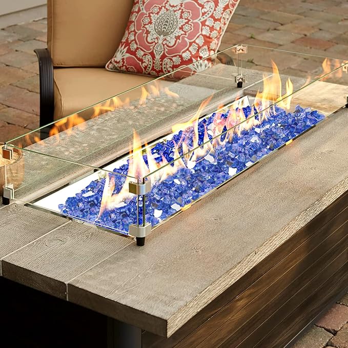 Onlyfire 10 lbs Fire Glass Rocks 1/4 Inch, Reflective Tempered Glass for Propane Fire Pit & Gas Fireplace, High Luster Firepit Glass Stones for Fire Table, Cobalt Blue (Multicolor Options Available)