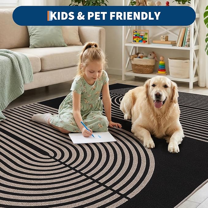GarveeHome Modern Rainbow 8x10 Easy Jute Area Rug for Living Room -Farmhouse Indoor/Outdoor Carpet, Non-Slip & Non Shedding for Bedroom, Dining Room, Office, Backyard Patio