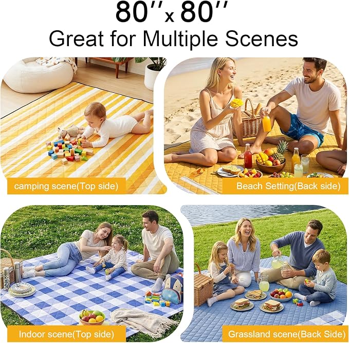 2 in 1 Tote Picnic Blanket Waterproof Outdoor Camping Mat,Large Capacity Beach Blanket 80''x80'' 7 Layers Easy to Foldable and Carry.
