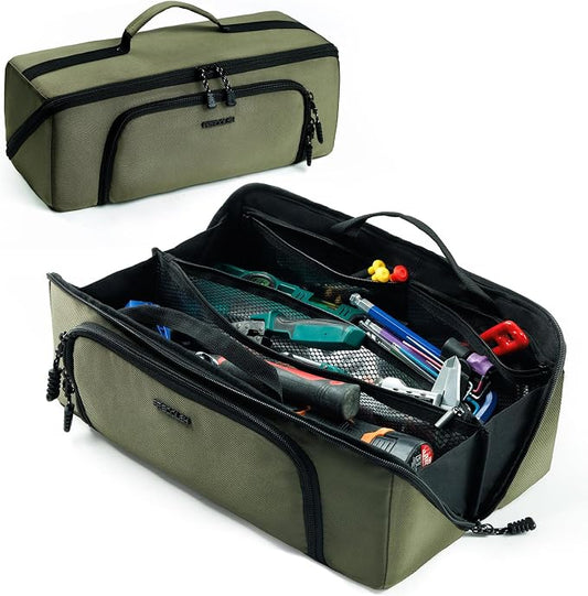 Tool Bag Organizer for Electrician & Technician, Portable Wide-Open Tool Tote with Multi Compartments, Heavy Duty Tool Storage Bag for HVAC, Plumbing, Garage & Home Repair Tools, Handyman