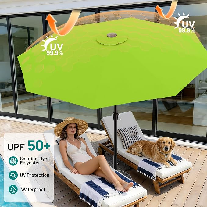 AreShark 10 FT Outdoor Patio Umbrella, Patio Table Umbrella with Push Button Tilt and Crank, Outdoor Patio Umbrellas with 8 Fiberglass Ribs, Patio Umbrellas for Market, Garden, Pool (Apple Green)