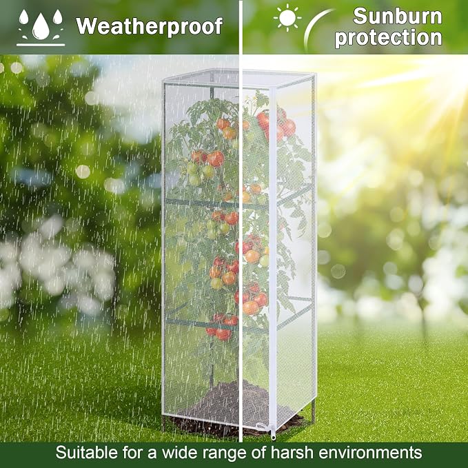 6 Pack Tomato Cage Covers, 18" x 60" Fine Mesh Plant Covers with Zipper & Drawstring, Reusable Garden Netting Protector Against Birds, Insects & Animals for Tomatoes, Peppers, Cucumbers
