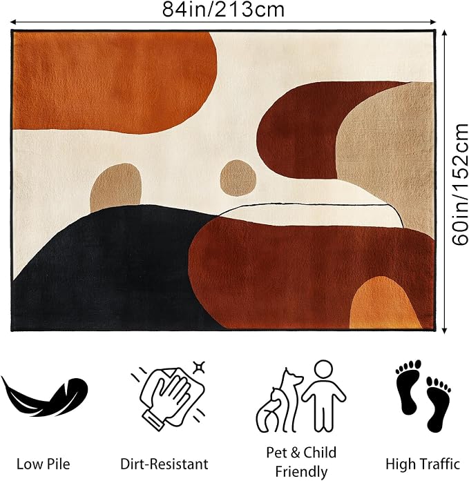 Terracotta Mid Century Modern Geometric Area Rug 5x7 Brown Abstract Rugs