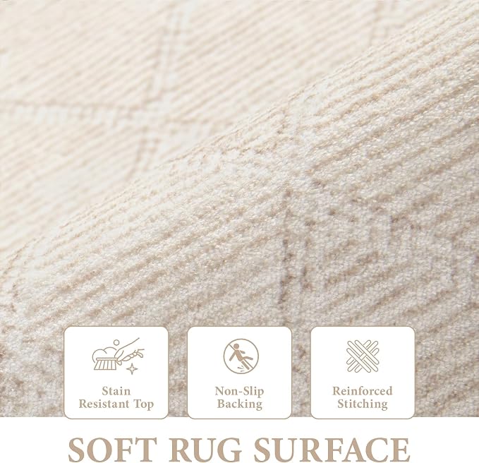Area Rug 4x6 Geometric Rug: Washable Boho Moroccan Rugs Soft Farmhouse Rug, Modern Neutral Stain Resistant Indoor Floor Carpet for Livingroom Bedroom Dining Table Nursery(Modern Beige,4'x6')