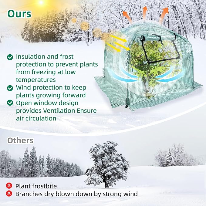 Plant Cover Freeze Protection Blanket, 24''x24''x21'' Outdoor Garden Fabric Cover with Poles and Stakes for Winter Frost, Frost Covers for Small Trees, Shrubs, Green