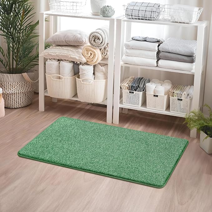 Chicrug Memory Foam 2x4 Small Runner Rugs for Hallway Entryway Bedroom | Modern Low-Pile Carpet Runner Rug for Kitchen, Throw Kids Rug for Bedside Dorm Room Decor, Green and White