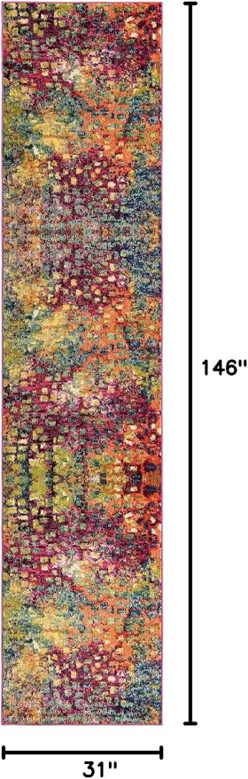 Unique Loom Jardin Collection Colorful, Vibrant, Abstract, Modern Area Rug (2' 7 x 12' 0 Runner, Multi/Blue)