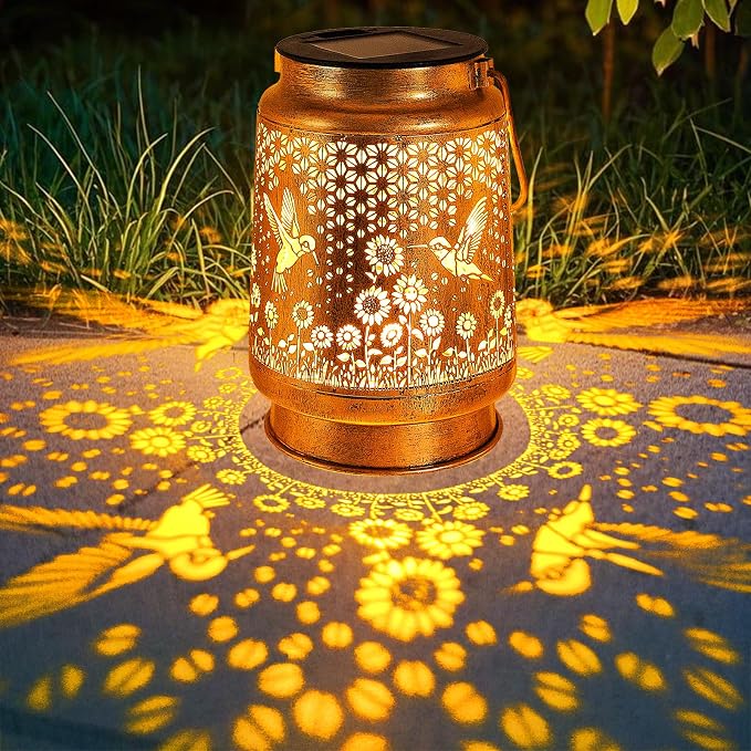 2 Pack Hummingbird Sunflower Solar Lanterns Outdoor with Shepherd Hook, Birthday Gift Mothers Day Gift for Women Mom Grandma Wife Daughter, Waterproof Hanging Lights, Decor for Yard Garden Patio Lawn
