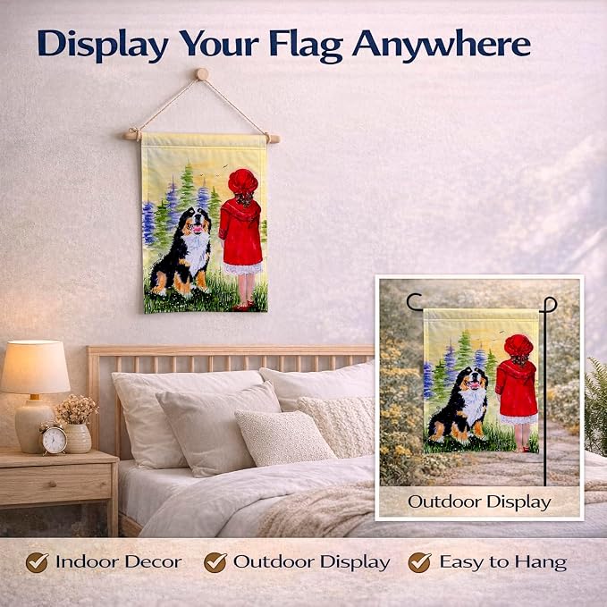 Caroline's Treasures SS8531GF Little Girl with her Bernese Mountain Dog Garden Flag Mailbox Flag Decorative Yard Flag Banner Outside Patio Artwork Yard Flower Beds, Garden Size, Multicolor