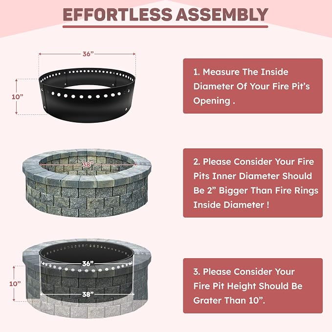FEBTECH - 36" D Outdoor Fire Ring Liner - Steel Smokeless Firepit Insert | Heat Resistant Fire Ring for DIY In-Ground or Above-Ground Setups, Backyard Gatherings, Camping & Bonfire Nights