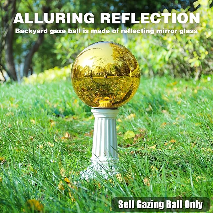VCUTEKA Gazing Ball, Garden Gazing Globe for Outdoor Yard Decor, 10" Gold | Garden Globes, Glass Mirror Polished Hollow Ball Reflective Garden Sphere for Home Garden Lawn Outdoor Yard Decorative
