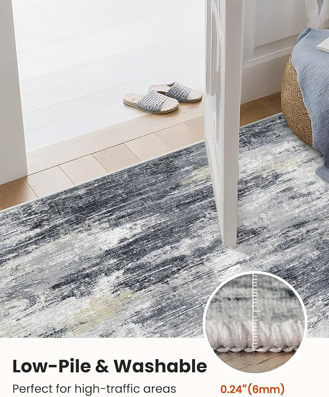 AMADA HOMEFURNISHING 9x12 Area Rugs for Living Room, Modern Large Area Rugs with Non-Slip Backing & Low Pile, Neutral Soft Washable Rug for Nursery, Bedroom, Dinning Room, Playroom, Light Grey