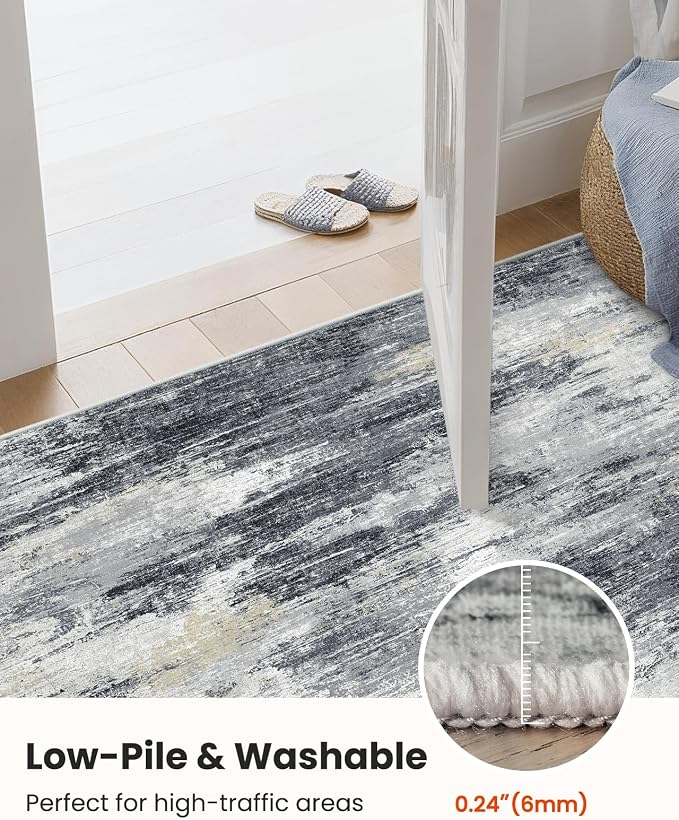 AMADA HOMEFURNISHING 8x10 Area Rug for Living Room, Modern Abstract Rug with Non-Slip Backing & Low Pile, Large Washable Rug with Abstract Pattern for Bedroom, Dinning Room, Home Office, Light Grey