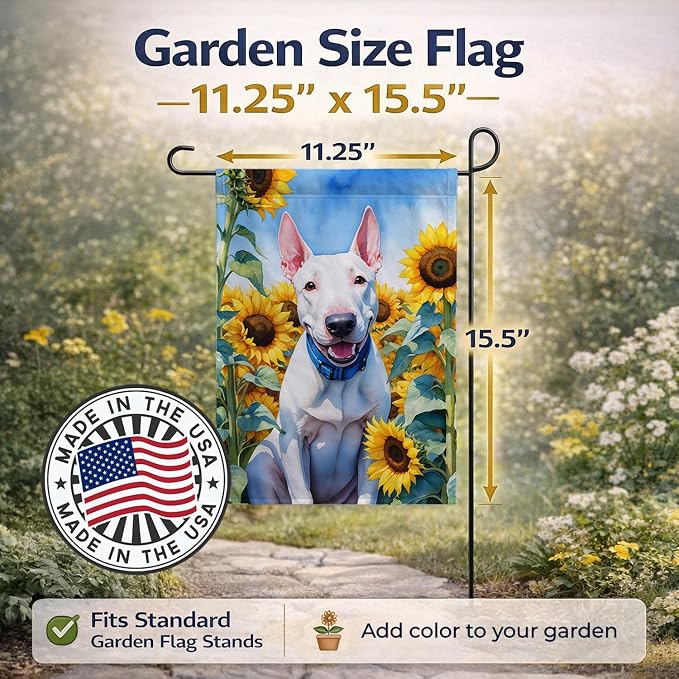 Caroline's Treasures DAC6071GF English Bull Terrier in Sunflowers Garden Flag Mailbox Flag Decorative Yard Flag Banner Outside Patio Artwork Yard Flower Beds, Garden Size, Multicolor