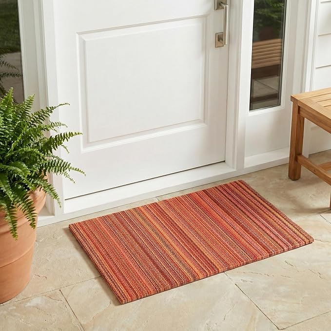 Fab Habitat Striped Non Slip Doormat - Durable, Thin - Recycled Plastic - Entryway, Front Door, Porch, Patio - Cancun Sunset (24" x 36" Non-Slip)