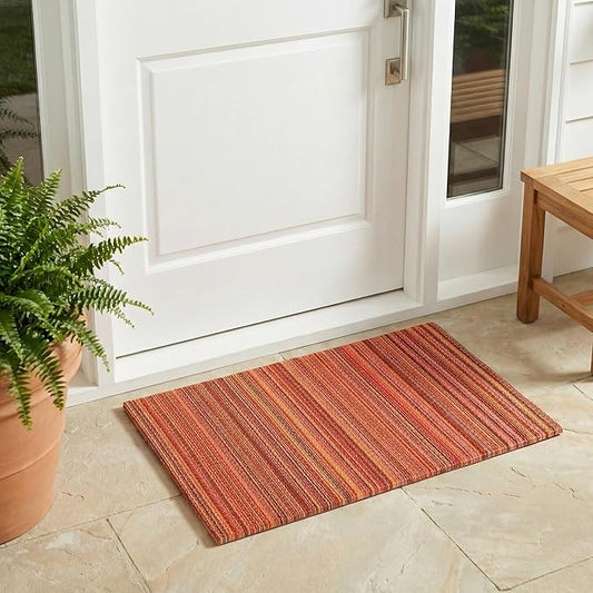 Fab Habitat Striped Non Slip Doormat - Durable, Thin - Recycled Plastic - Entryway, Front Door, Porch, Patio - Cancun Sunset (24" x 36" Non-Slip)