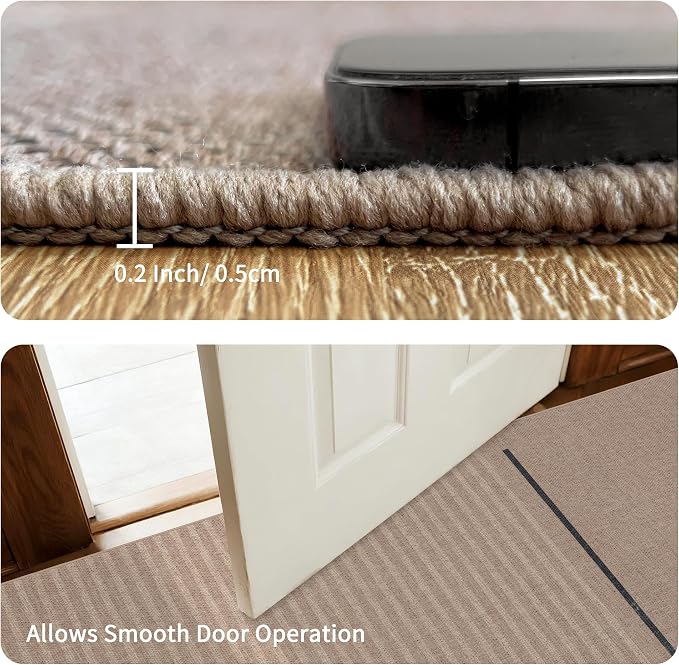 Outdoor Easy Jute Runner Rug: 2.5x8 Modern Natural Area Rugs for Front Patio Hallway Linen-Look Fabric Durable - Neutral Washable Mat for Entryway Kitchen Bedroom - Beige Woven