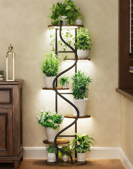 Plant Stand Indoor with Grow Light,60" Tall Plant Shelf w/ 4-Head Grow Lights,Corner Plant Stands for Multi Plants,6 Tiered Large Plant Holders,Metal S-Shaped Plant Rack for Home Office Patio