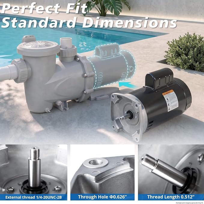1.5 HP Single Speed Pool Pump Replacement Motor, Compatible with A.O. Smith Century B2854 B854, 115/230V, 3450 RPM, 56Y Square Flange, ODP, 1.3 Service Factor