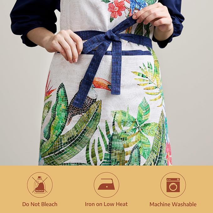 Maison d' Hermine Aprons for women with Pocket 100% Cotton (27.50"x31.50") | Adjustable Neck Strap & long ties Apron Men Chef Wedding Cooking Gardening Server Maid