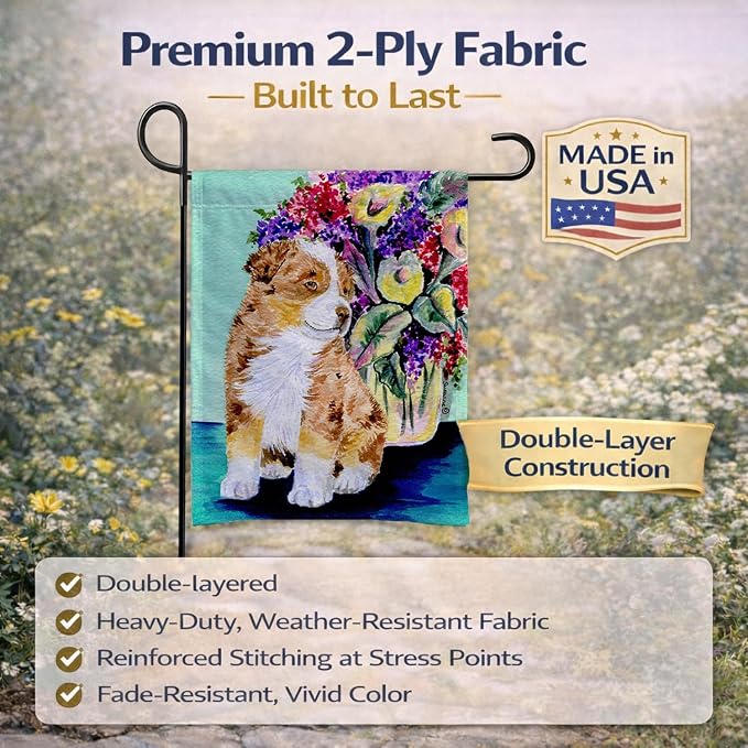 Caroline's Treasures SS8312GF Australian Shepherd Garden Flag Mailbox Flag Decorative Yard Flag Banner Outside Patio Artwork Yard Flower Beds, Garden Size, Multicolor