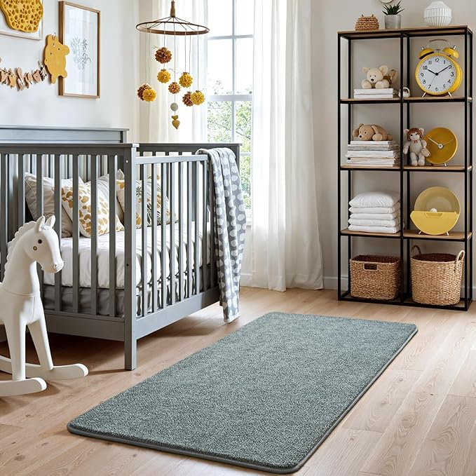 Keeko 2x4 Area Rugs for Living Room,Soft Washable Memory Foam Bedroom Rug | Indoor Throw Rug Low Pile Minimalist Non Slip Carpet for Kids Nursery Classroom Dorm Room Home Decor Grey-green and White